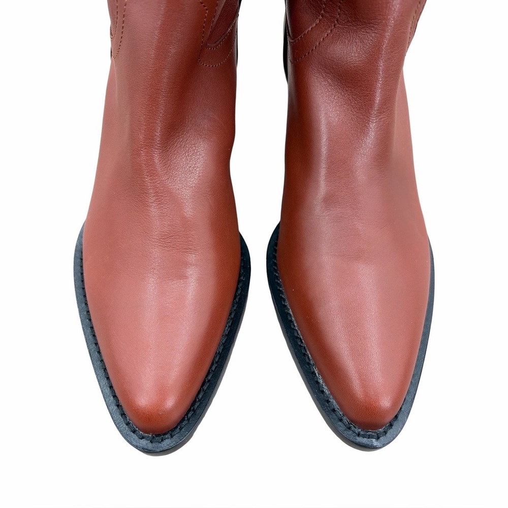 Quince Italian Leather Tall Western Boots in Saddle Brown Size 9 LIKE NEW - Picture 6 of 15